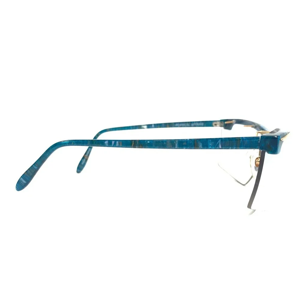 Bright Eyes Optical Affairs Eyeglasses Frames Blue Square Wrap Half Rim 70s 80s